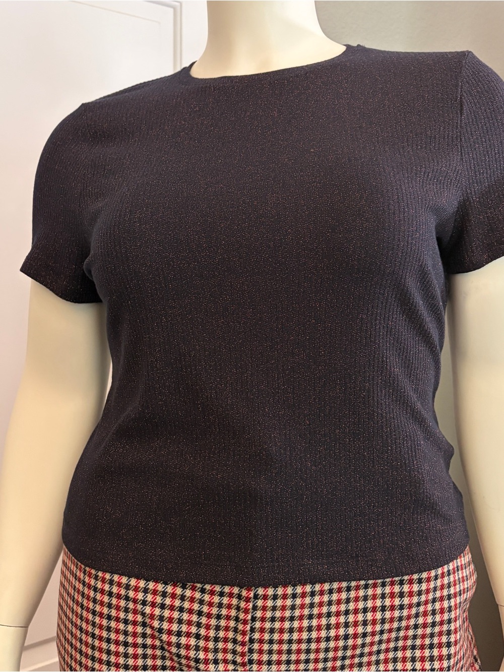 Boden Short Sleeve Knit Top in Black with Subtle Sparkle